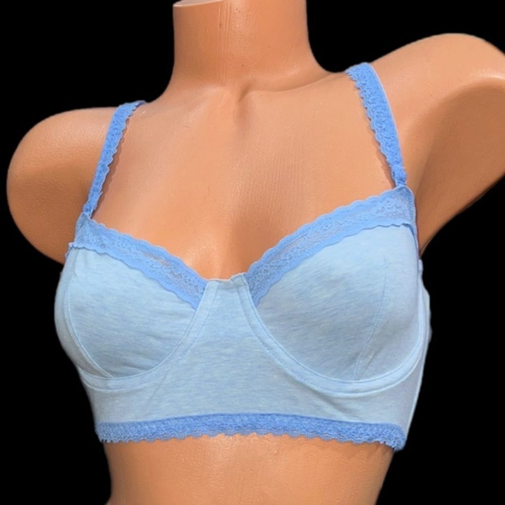 Victoria’s Secret Cotton Strapless Unlined Lace trim Longline underwire bra 36B